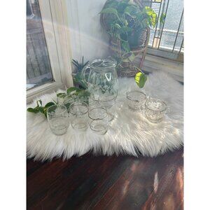 Vintage Bartlett Collins juice carafe pitcher 6 glasses creamer and sugar